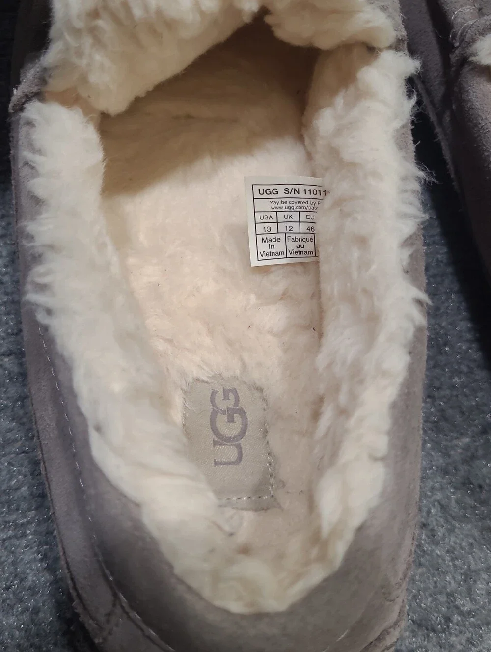 UGG Men's Ascot Shearling Slippers/Moccasins Gray Suede Size‎ 13 S/N 1101110